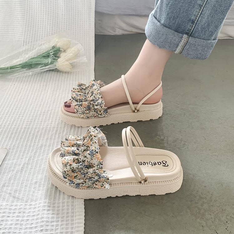 厚底鞋 凉拖鞋網紅女款夏外穿2023新款涼鞋仙女風一字拖沙灘鞋-細節圖3