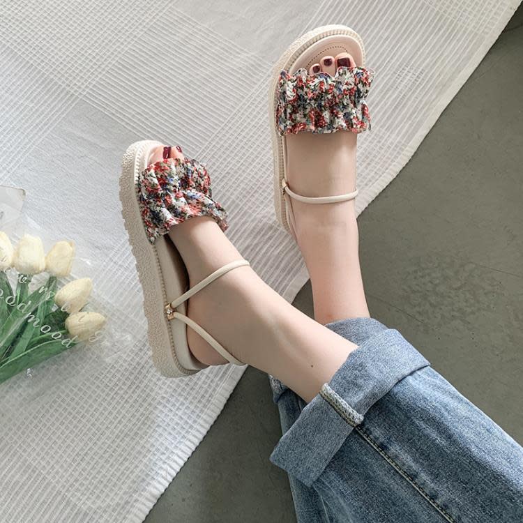 厚底鞋 凉拖鞋網紅女款夏外穿2023新款涼鞋仙女風一字拖沙灘鞋-細節圖4