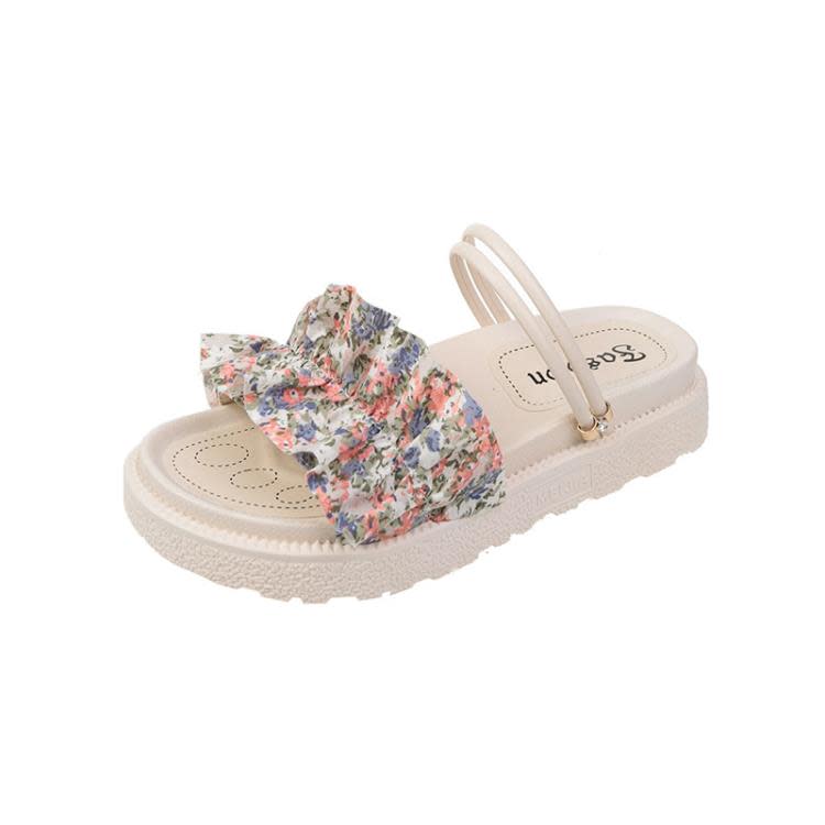 厚底鞋 凉拖鞋網紅女款夏外穿2023新款涼鞋仙女風一字拖沙灘鞋-細節圖5