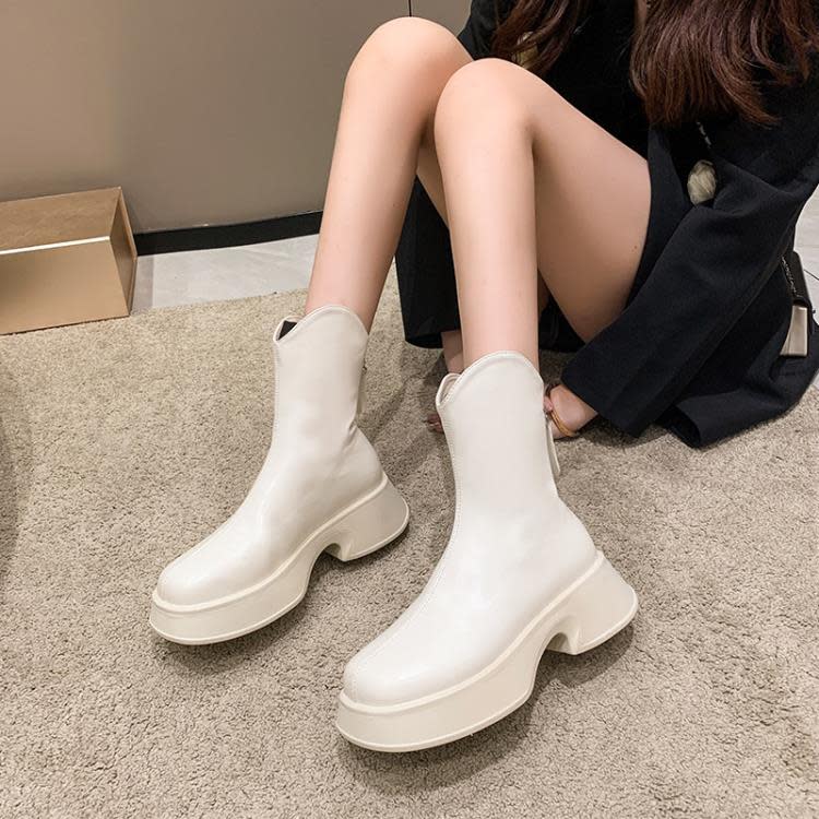 馬丁靴短靴女2023年新款切爾西靴厚底騎士靴時尚松糕彈力瘦瘦靴-細節圖2