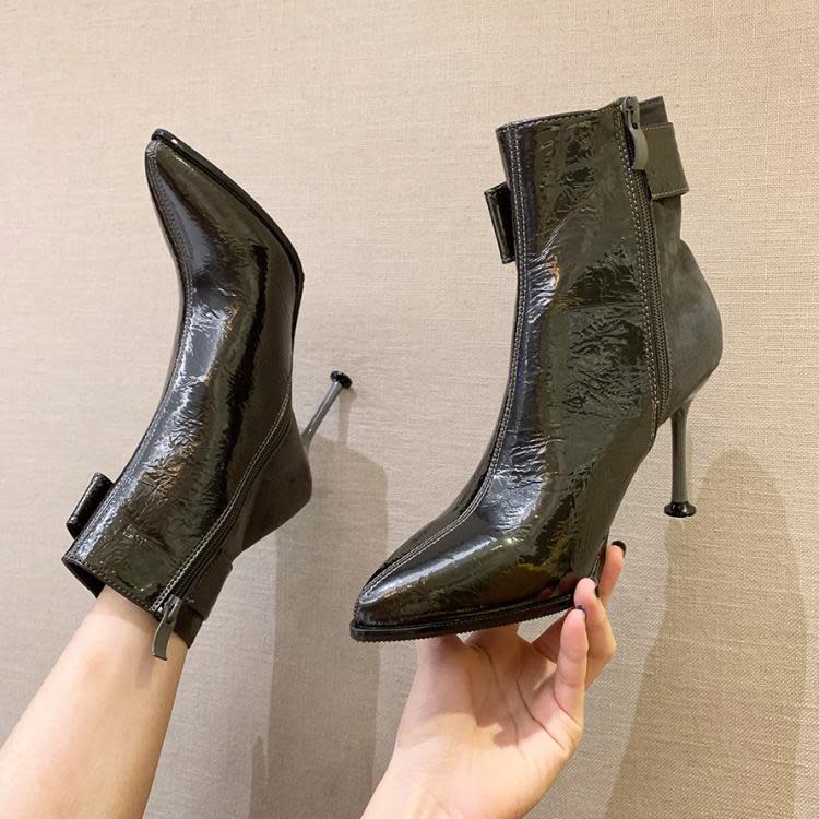 短靴 8086-7（此款售完不補貨）彈力單靴時裝漆皮馬丁靴細跟女靴-細節圖2