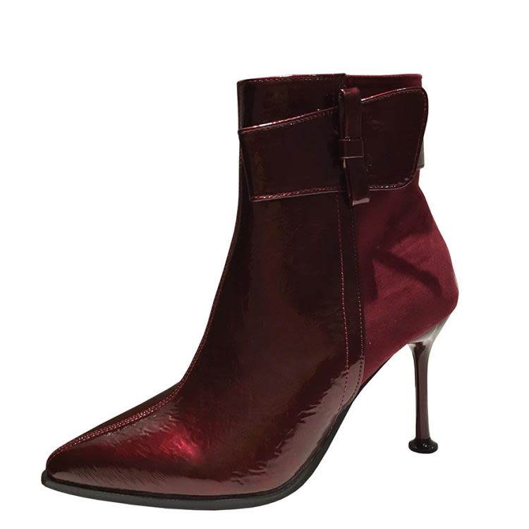 短靴 8086-7（此款售完不補貨）彈力單靴時裝漆皮馬丁靴細跟女靴-細節圖7