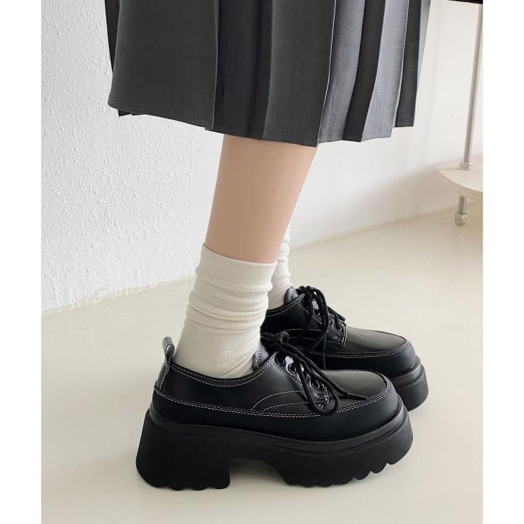 圓頭復古英倫風小皮鞋女春秋2023新款白色百搭厚底粗跟瑪麗珍單鞋-細節圖2