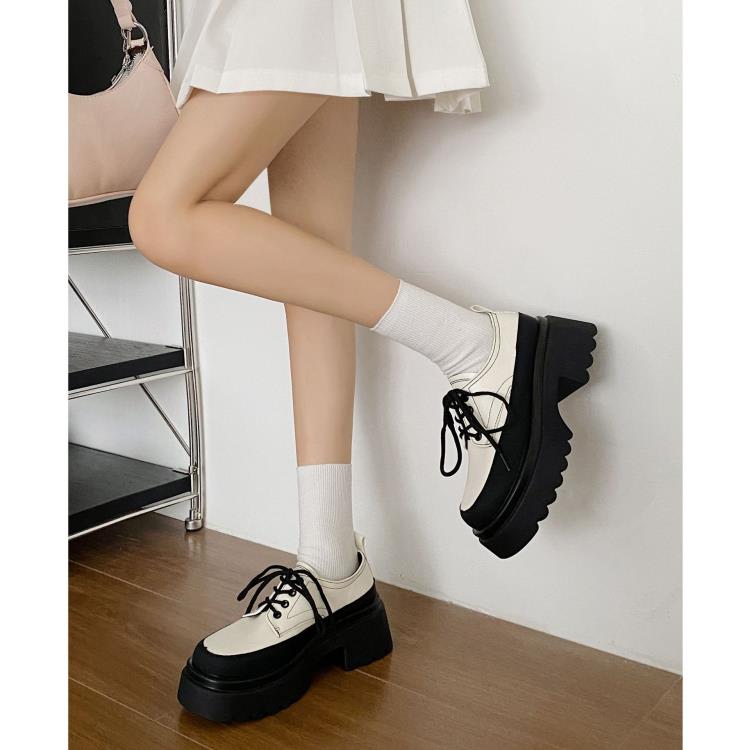 圓頭復古英倫風小皮鞋女春秋2023新款白色百搭厚底粗跟瑪麗珍單鞋-細節圖3