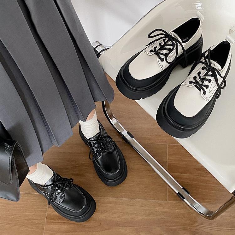 圓頭復古英倫風小皮鞋女春秋2023新款白色百搭厚底粗跟瑪麗珍單鞋-細節圖4