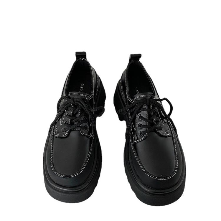 圓頭復古英倫風小皮鞋女春秋2023新款白色百搭厚底粗跟瑪麗珍單鞋-細節圖5