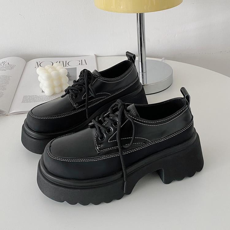 圓頭復古英倫風小皮鞋女春秋2023新款白色百搭厚底粗跟瑪麗珍單鞋-細節圖6