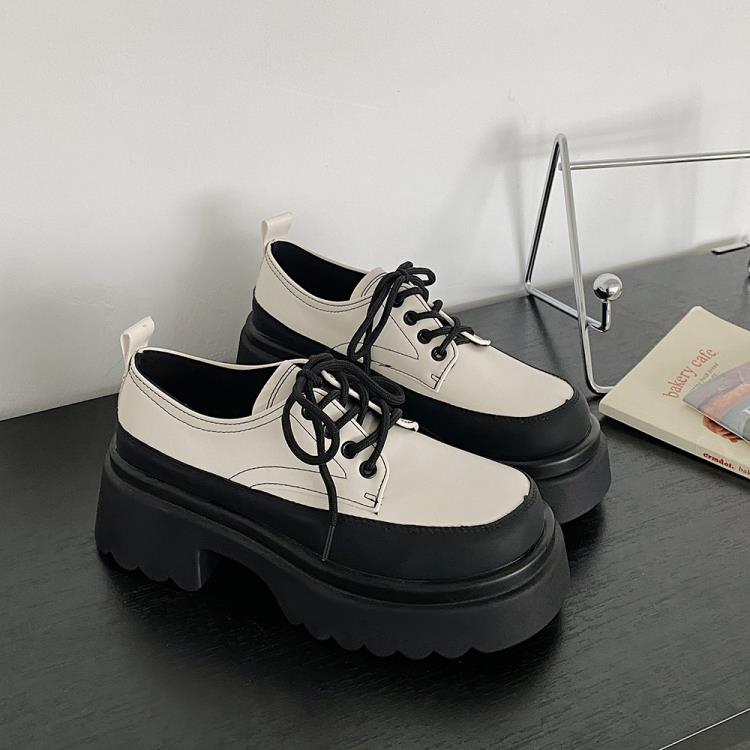 圓頭復古英倫風小皮鞋女春秋2023新款白色百搭厚底粗跟瑪麗珍單鞋-細節圖7