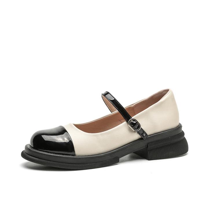 百搭拼色真皮鞋子女生配裙工作穿2023秋新款女鞋軟底一腳蹬懶人鞋-細節圖5