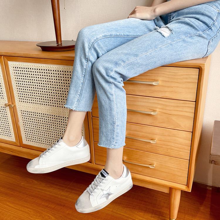 厚底鞋 星星臟臟鞋女2023年春季新款增高系帶小白鞋休閒百搭小眾板鞋-細節圖4