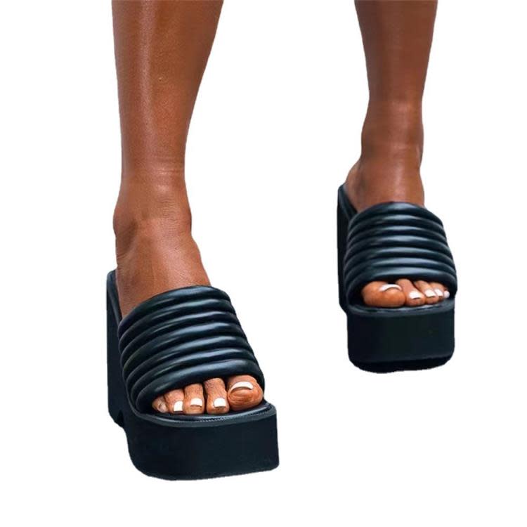 高跟鞋 2023歐美大碼新款女鞋厚底一字拖坡跟涼拖鞋35-43碼-細節圖5