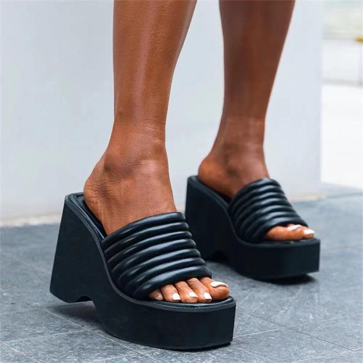 高跟鞋 2023歐美大碼新款女鞋厚底一字拖坡跟涼拖鞋35-43碼-細節圖7