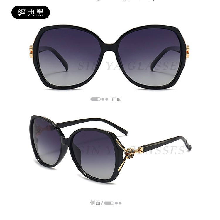 淑女偏光墨鏡 Polarized 名媛款大框顯小臉 時尚鑲鑽簍空造型 抗紫外線UV400-規格圖7