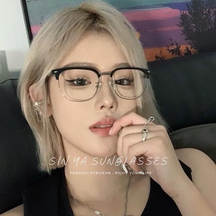 濾藍光眼鏡 韓系文青風 眉架框 半框眼鏡 超輕量僅21g 抗紫外線 無度數 防3c眼鏡 保護眼睛 N832-細節圖2