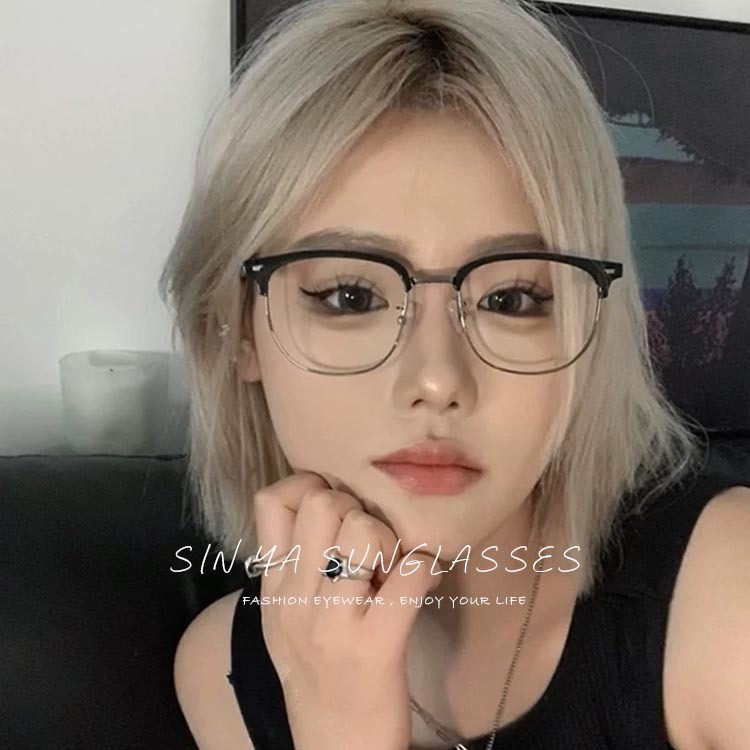 濾藍光眼鏡 韓系文青風 眉架框 半框眼鏡 超輕量僅21g 抗紫外線 無度數 防3c眼鏡 保護眼睛 N832-細節圖3