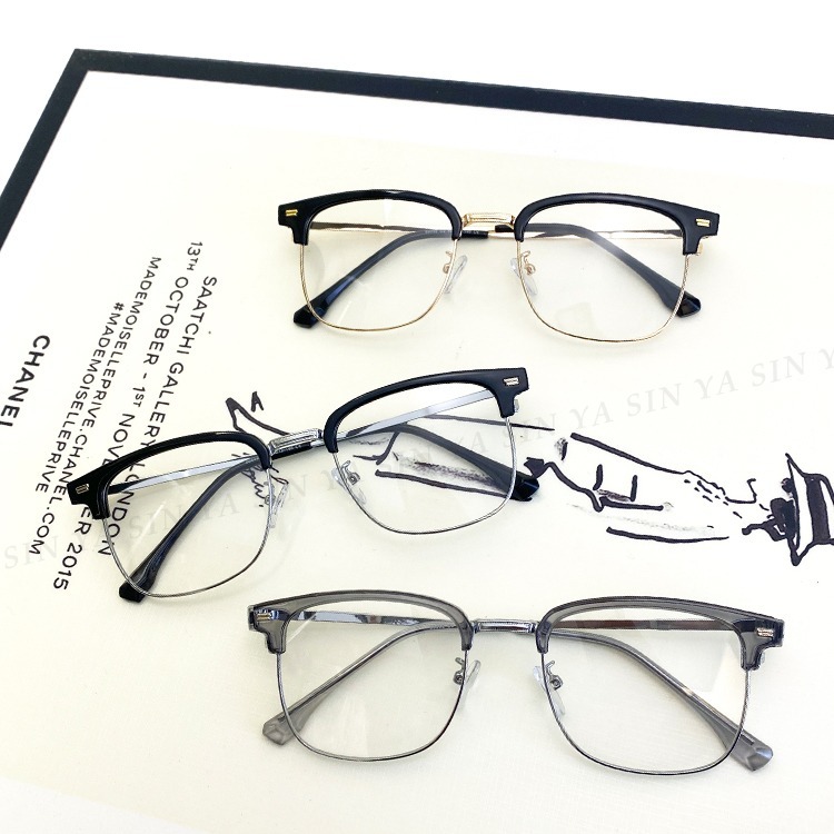 濾藍光眼鏡 韓系文青風 眉架框 半框眼鏡 超輕量僅21g 抗紫外線 無度數 防3c眼鏡 保護眼睛 N832-細節圖4