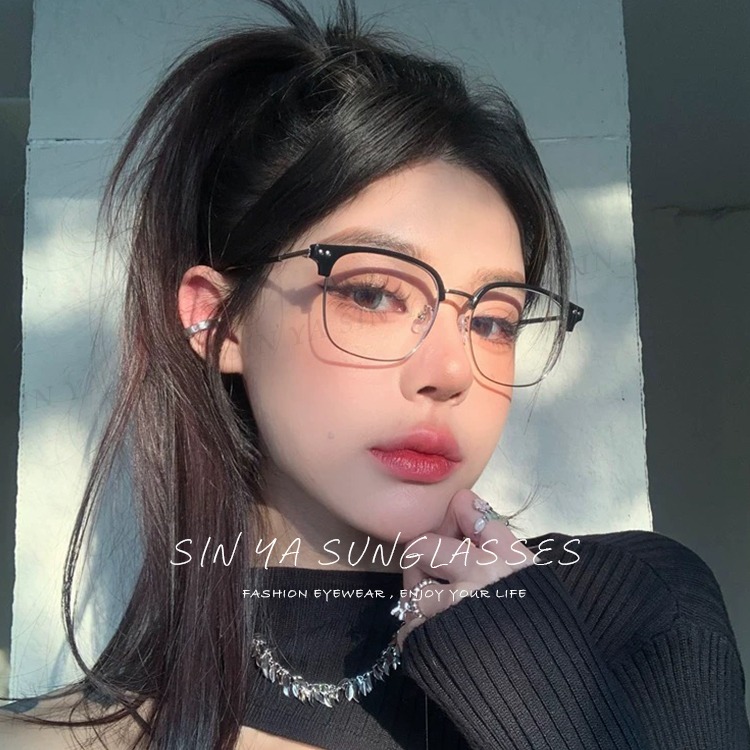 濾藍光眼鏡 韓系文青風 半框眼鏡 超輕量僅21g 抗紫外線 無度數 防3c眼鏡 保護眼睛 N8806-細節圖2