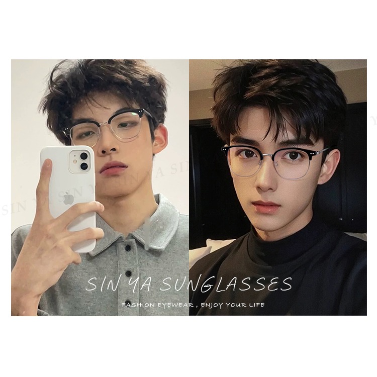 濾藍光眼鏡 韓系文青風 半框眼鏡 超輕量僅21g 抗紫外線 無度數 防3c眼鏡 保護眼睛 N8806-細節圖4