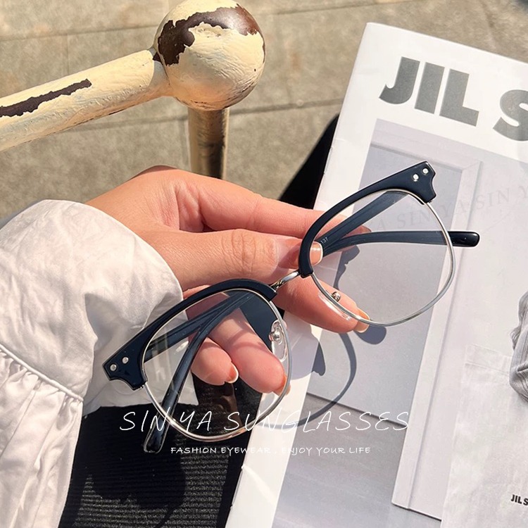 濾藍光眼鏡 韓系文青風 半框眼鏡 超輕量僅21g 抗紫外線 無度數 防3c眼鏡 保護眼睛 N8806-細節圖5