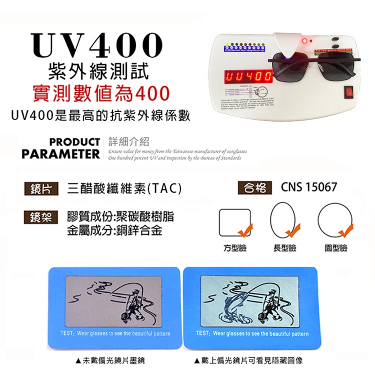 時尚方框偏光墨鏡  TR90偏光墨鏡 Polarized駕駛太陽眼鏡 僅16g 男女適用 抗紫外線UV400 N366-細節圖5