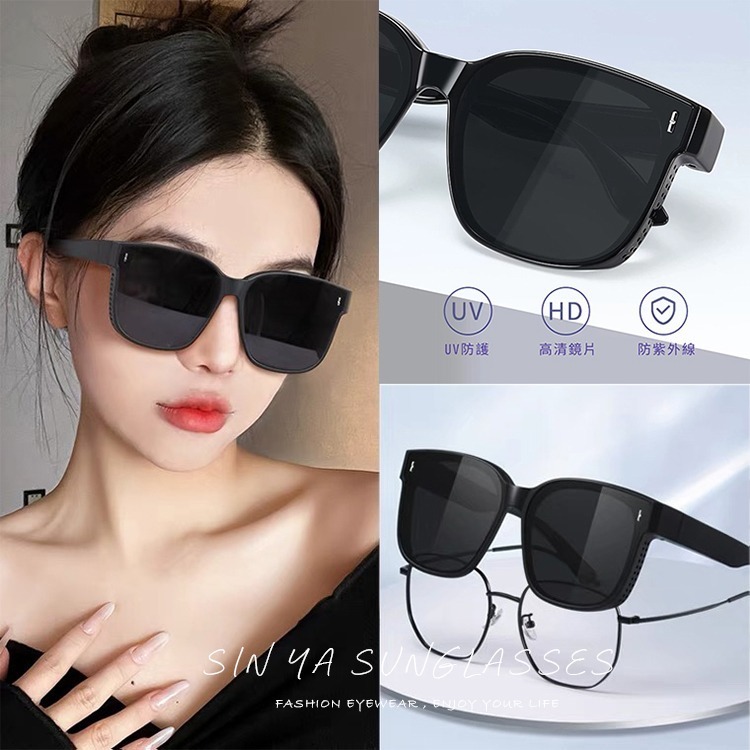 時尚韓版ins大框偏光墨鏡/套鏡 抗UV400+抗藍光 Polarized墨鏡 輕量無感太陽眼鏡防眩光-細節圖4