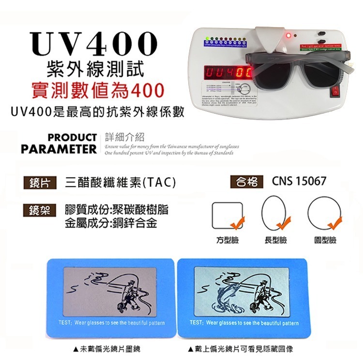 時尚韓版ins大框偏光墨鏡/套鏡 抗UV400+抗藍光 Polarized墨鏡 輕量無感太陽眼鏡防眩光-細節圖8