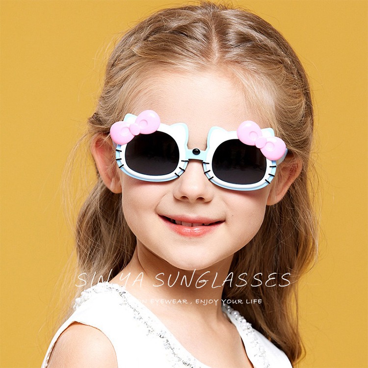 兒童彈力偏光墨鏡 kitty造型 2~10歲適用 不易損壞 UV400 輕量矽膠彈性墨鏡 保護孩子眼睛 N189-細節圖2