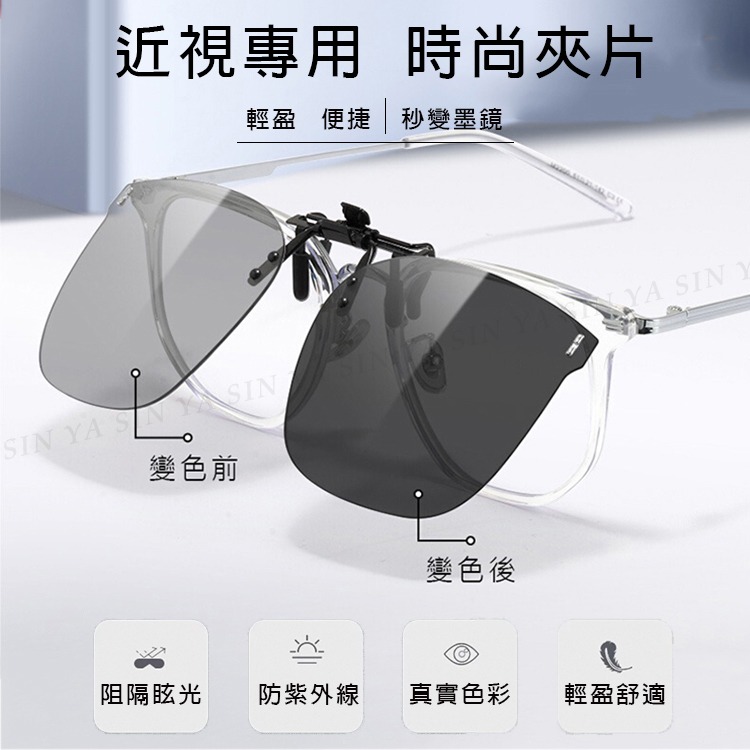 大框偏光變色夾片 近視夾片墨鏡 抗UV400+抗藍光夾式墨鏡 防眩光 超輕量僅8g 輕巧 方便 抗UV400-細節圖3