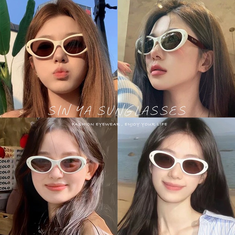潮流貓眼墨鏡 時髦復古奶白墨鏡 時尚太陽眼鏡 明星同款眼鏡 顯小臉 UV400 N25-細節圖6