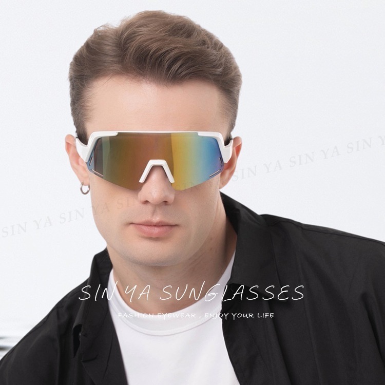 頂級運動偏光太陽眼鏡 戶外大框風鏡騎行眼鏡 炫彩白框 抗UV400 N517-細節圖3