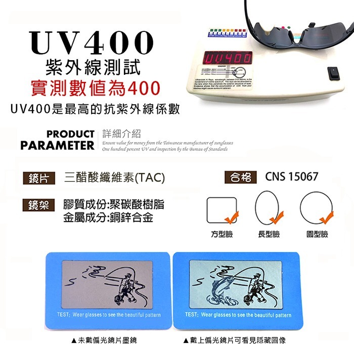 炫彩偏光運動墨鏡  Polarized輕質量強化偏光鏡片 防滑/防眩光/反光/抗紫外線UV400 檢驗合格 N847-細節圖8
