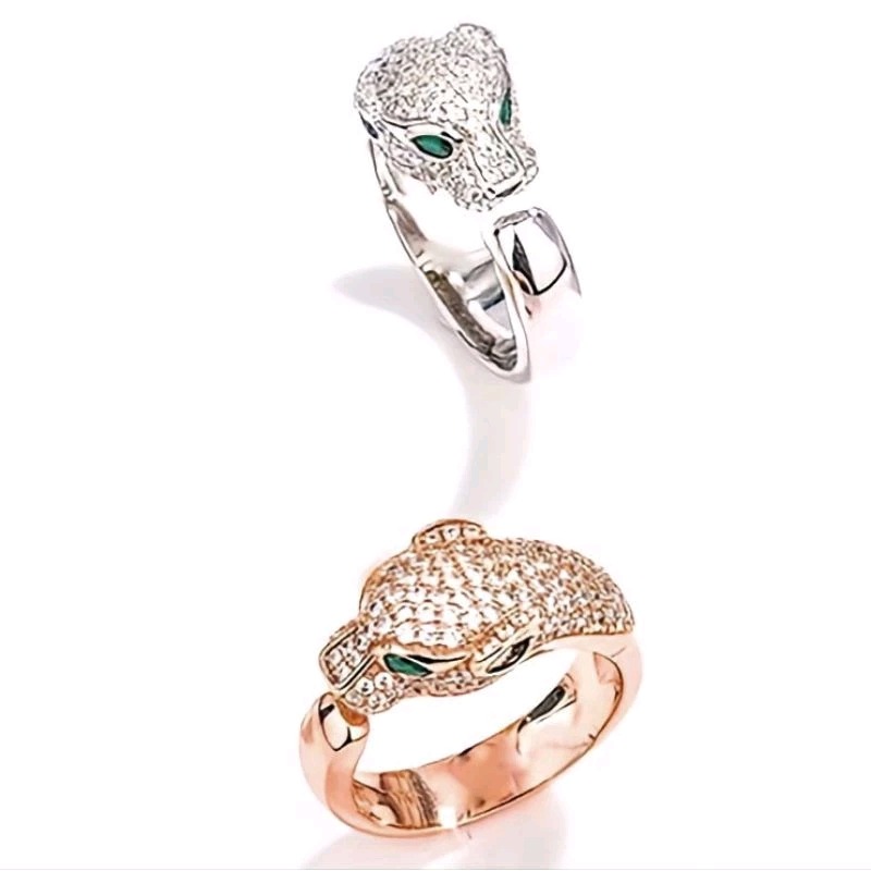 現貨/韓式非洲豹與水鑽戒指/玫瑰金銀兩款/細節品味男女通用開口戒指-細節圖2