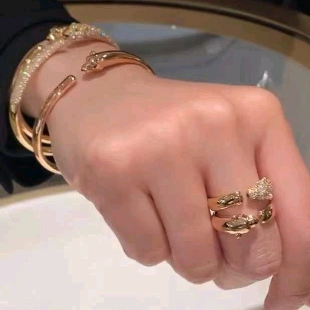 現貨/韓式非洲豹與水鑽戒指/玫瑰金銀兩款/細節品味男女通用開口戒指-細節圖5