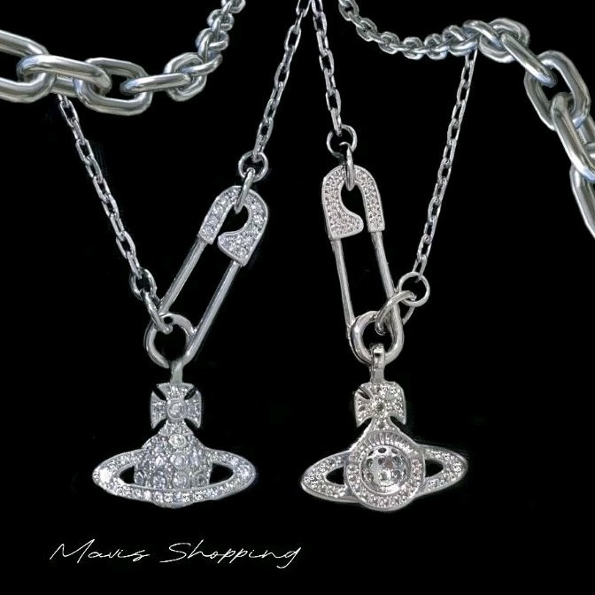 補貨中/韓製-高品質-翻玩水鑽土星別針項鍊/銀色系/附紙盒-防塵袋-飾品擦拭布-書卡-紙袋-細節圖7