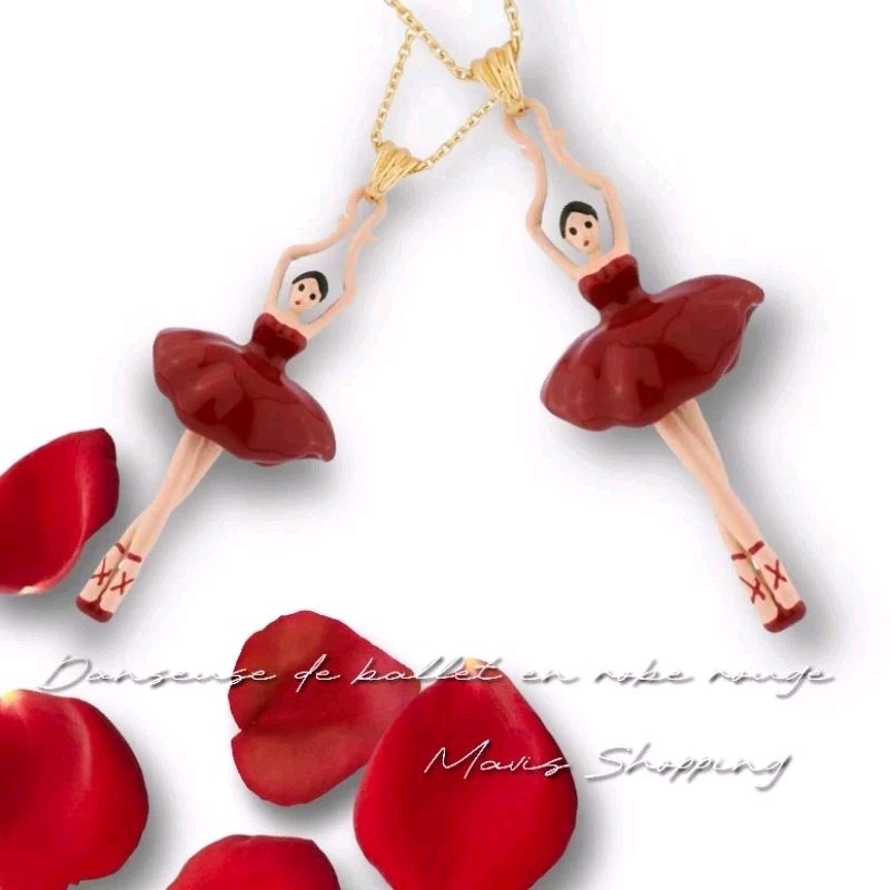 少量現貨/法式紅裙芭蕾舞女孩項鏈/紅色項鏈/手繪精工的法瑯材質/顯白高級優雅-細節圖2