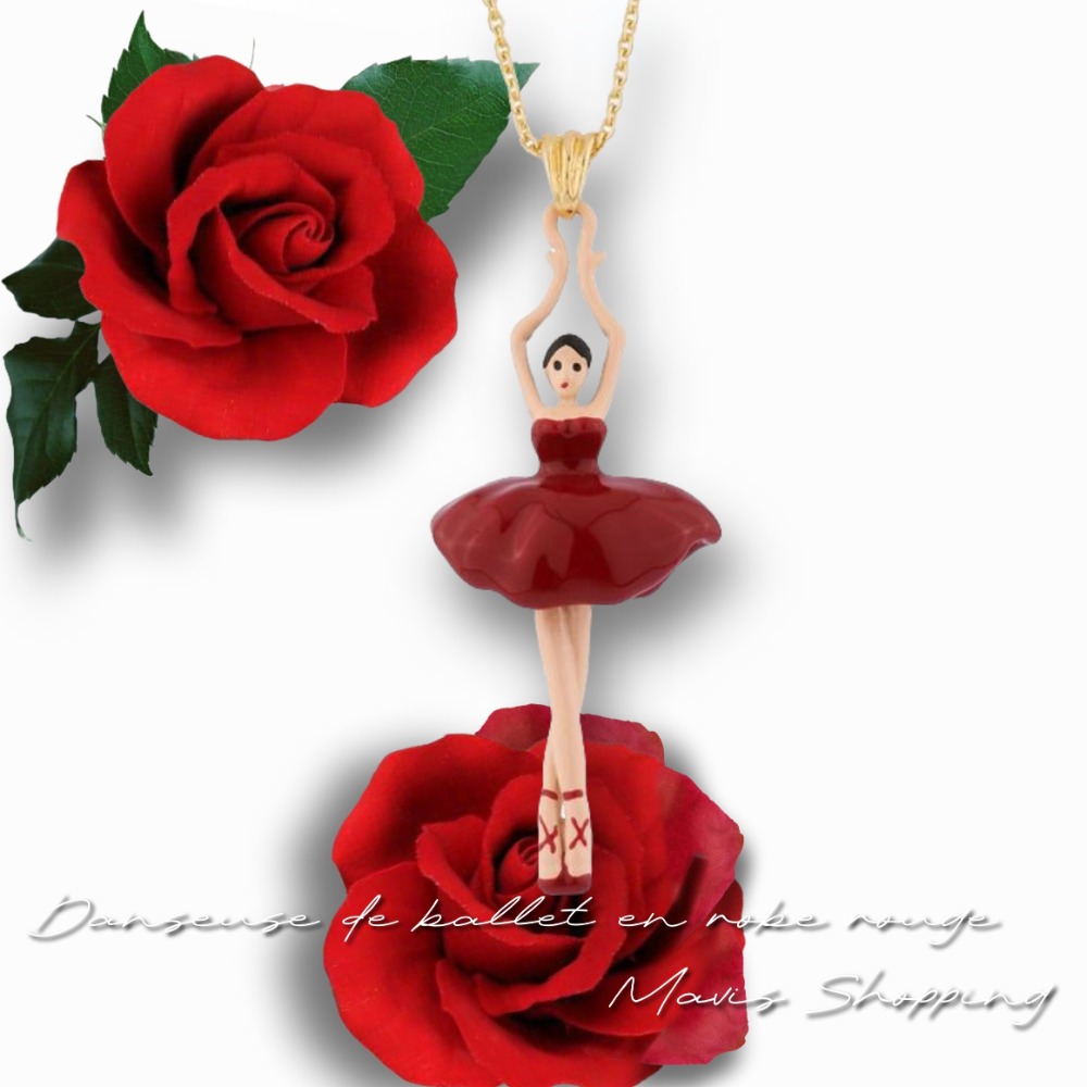 少量現貨/法式紅裙芭蕾舞女孩項鏈/紅色項鏈/手繪精工的法瑯材質/顯白高級優雅-細節圖3