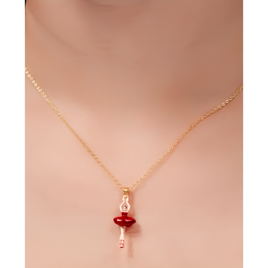 少量現貨/法式紅裙芭蕾舞女孩項鏈/紅色項鏈/手繪精工的法瑯材質/顯白高級優雅-細節圖4