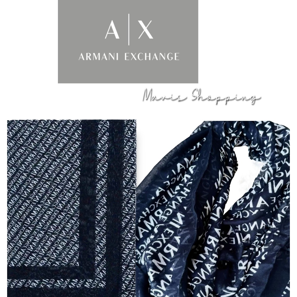 全新ARMANI EXCHANG-阿瑪尼 Exchange中性 圍巾/ 海軍藍-細節圖2