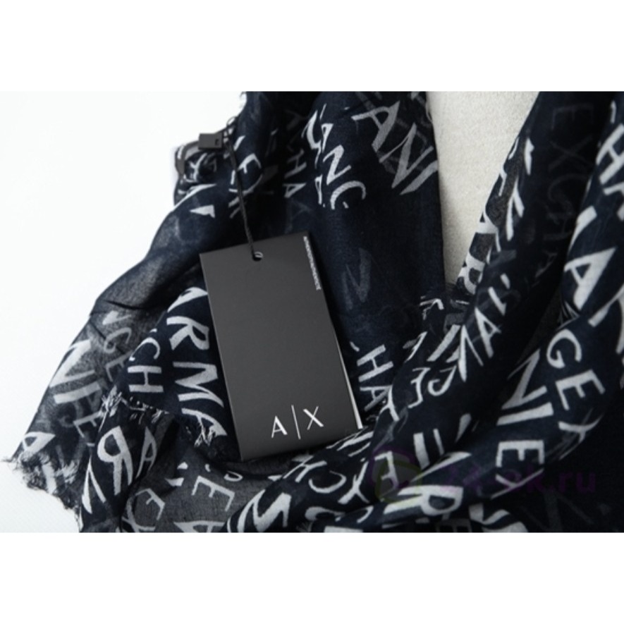 全新ARMANI EXCHANG-阿瑪尼 Exchange中性 圍巾/ 海軍藍-細節圖5