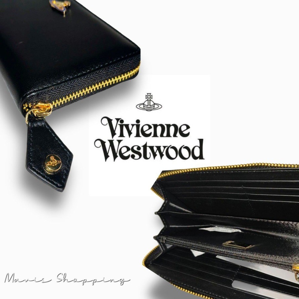 日版-VivienneWestwood柔軟羊皮革/黑色簡約長夾/錢包-細節圖2