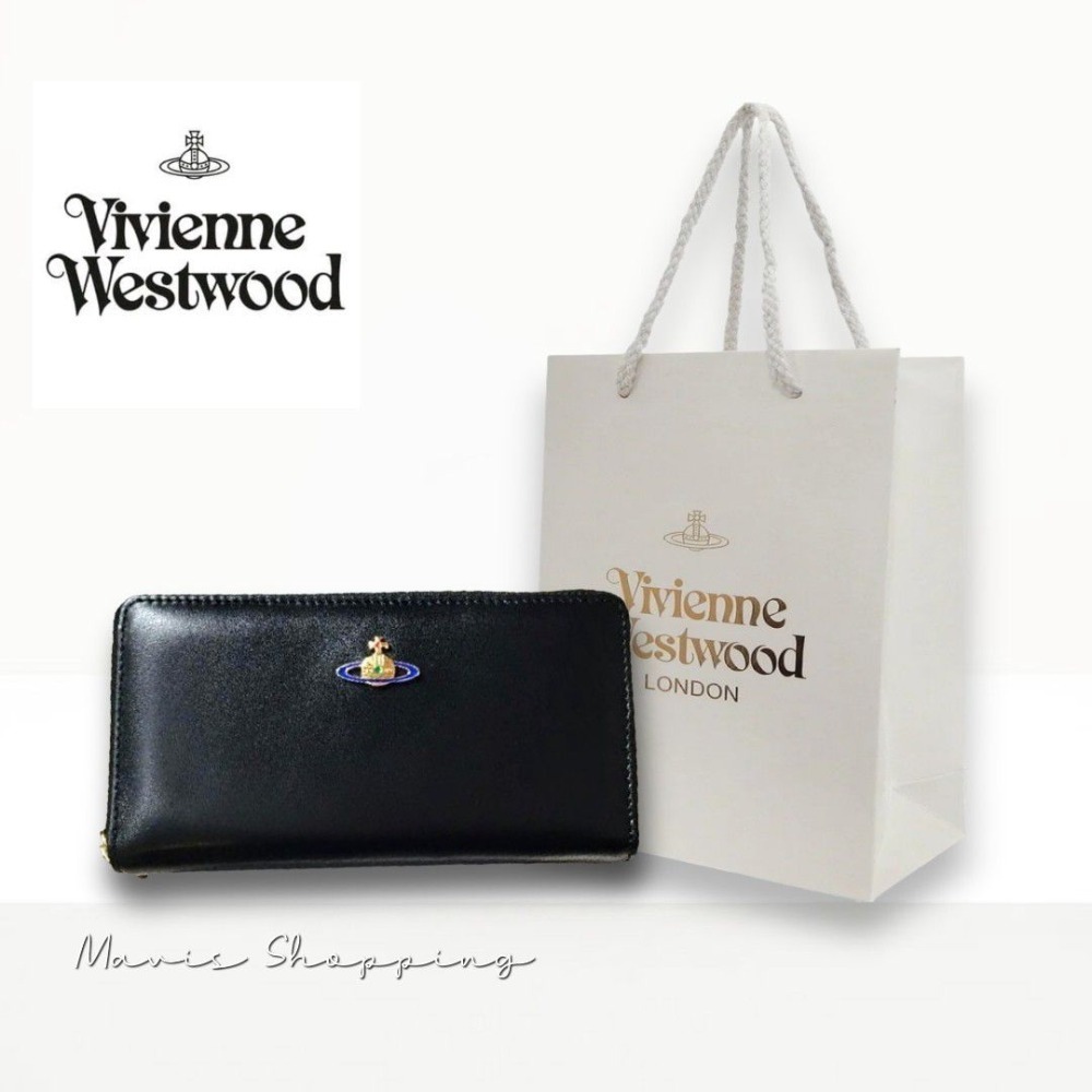 日版-VivienneWestwood柔軟羊皮革/黑色簡約長夾/錢包-細節圖5
