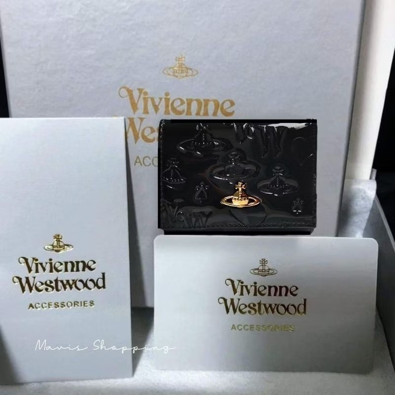 日本Vivienne Westwood-薇薇安.威斯特伍德/ 土星球壓紋漆皮皮革/黑色短皮夾-細節圖7