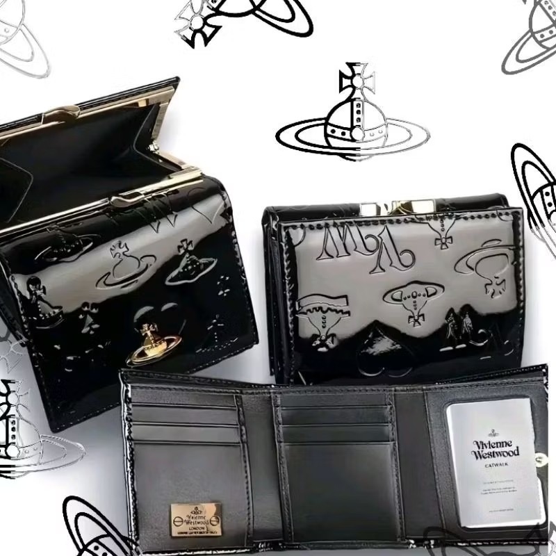 日本Vivienne Westwood-薇薇安.威斯特伍德/ 土星球壓紋漆皮皮革/黑色短皮夾-細節圖8