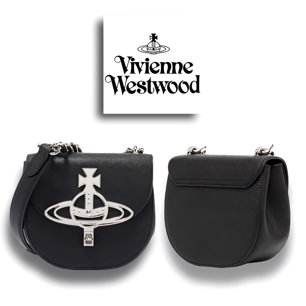 現貨/日版Vivienne Westwood Sofia Saffiano 黑色十字防刮皮革馬鞍包-細節圖2