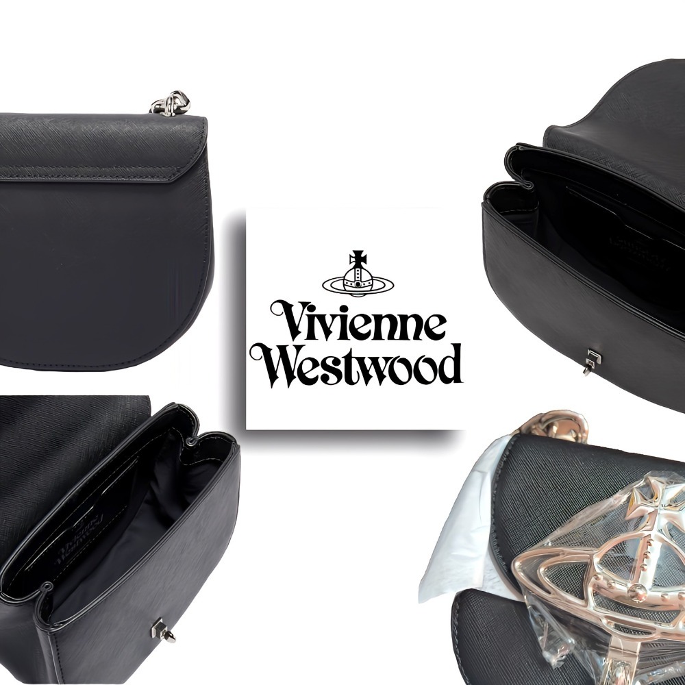 現貨/日版Vivienne Westwood Sofia Saffiano 黑色十字防刮皮革馬鞍包-細節圖5