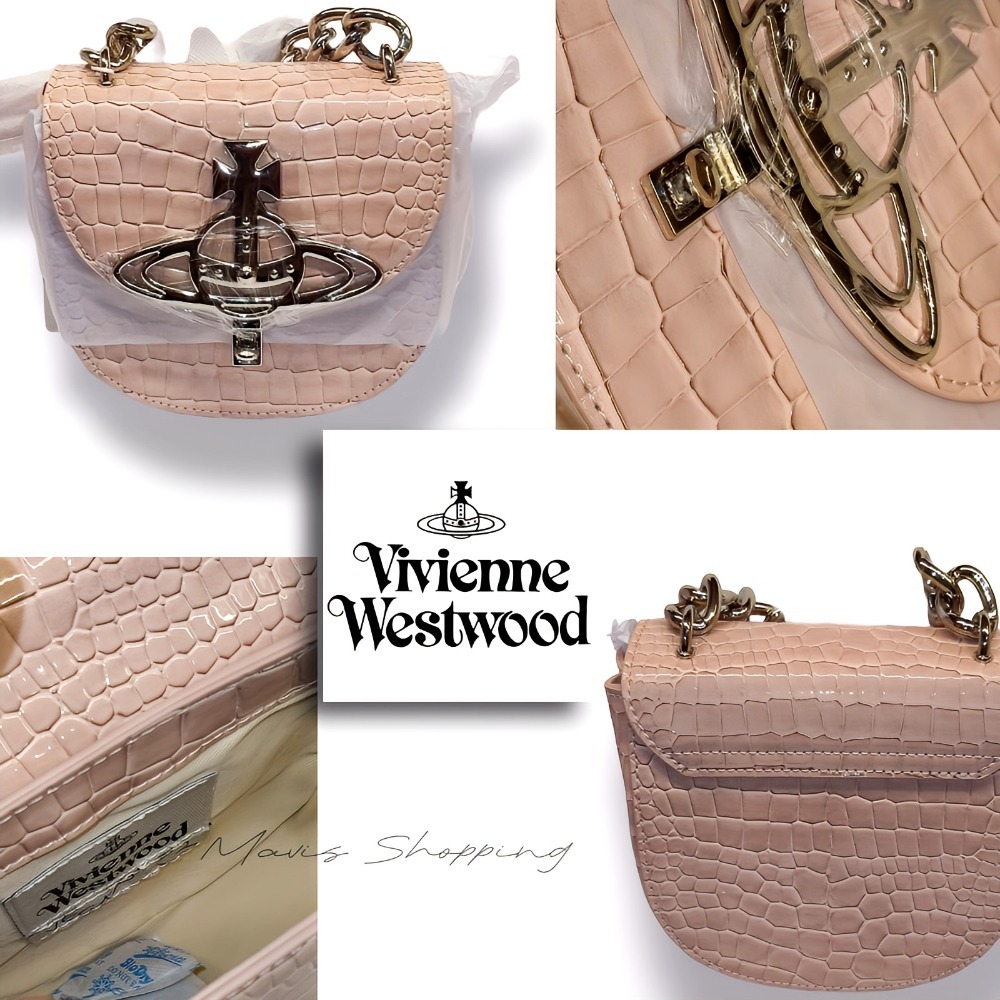 現貨/日版Vivienne Westwood Sofia Saffiano 裸粉鱷魚紋皮革/馬鞍包-細節圖3