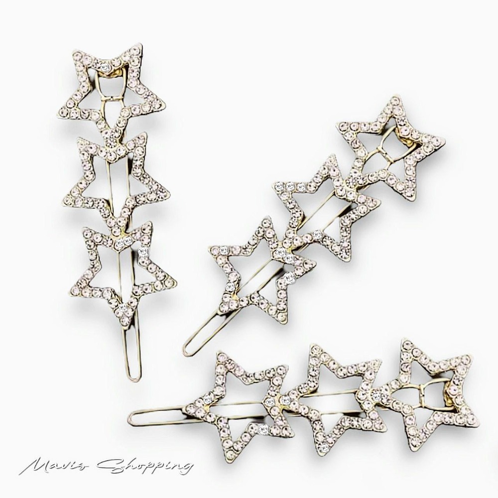 現貨-簡約五星水鑽/奧地利西西皇后同款造鑲水鑽-五角星復古潮髮夾-細節圖2