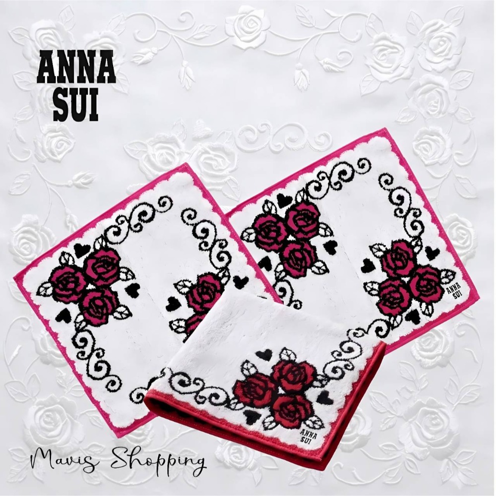 ANNA SUI 安娜.蘇/玫瑰愛心圖紋/毛巾手帕100%棉-細節圖4