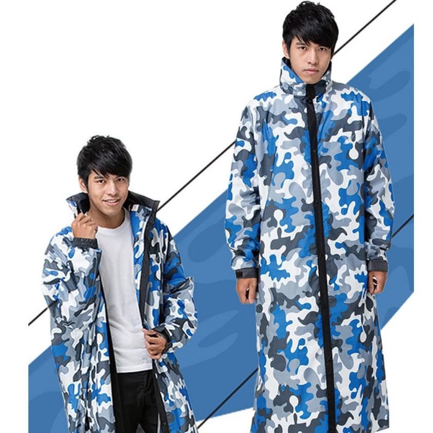【東伸】時尚迷彩大衣型雨衣 背後延展設計可背後背包 前開式雨衣 男士最愛迷彩風-細節圖3