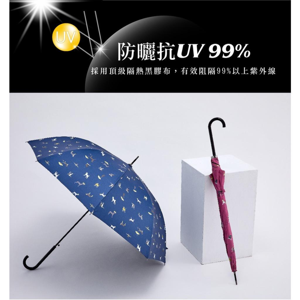 [周傳]雨傘 小狗愛下雨天 黑膠直傘 抗UV 不透光 晴雨傘 狗狗 直傘 晴雨傘 防潑水 抗UV 傘 輕量雨傘 快速出貨-細節圖8